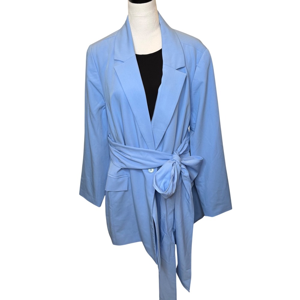 Eloquii‎ Blazer Women Blue Tie Waist Notched Lapel Business Casual Plus Size 22